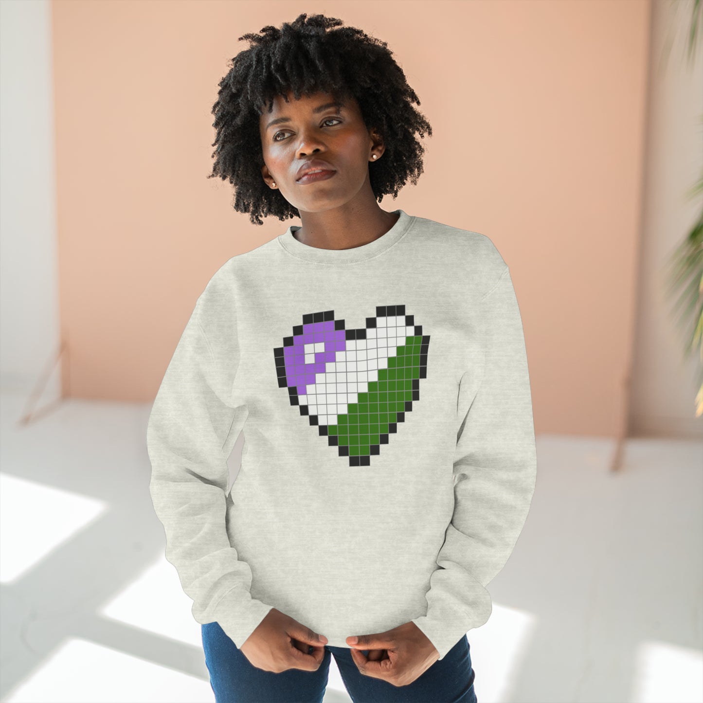 8 Bit Genderqueer Heart Crewneck Sweatshirt - The Inclusive Collective