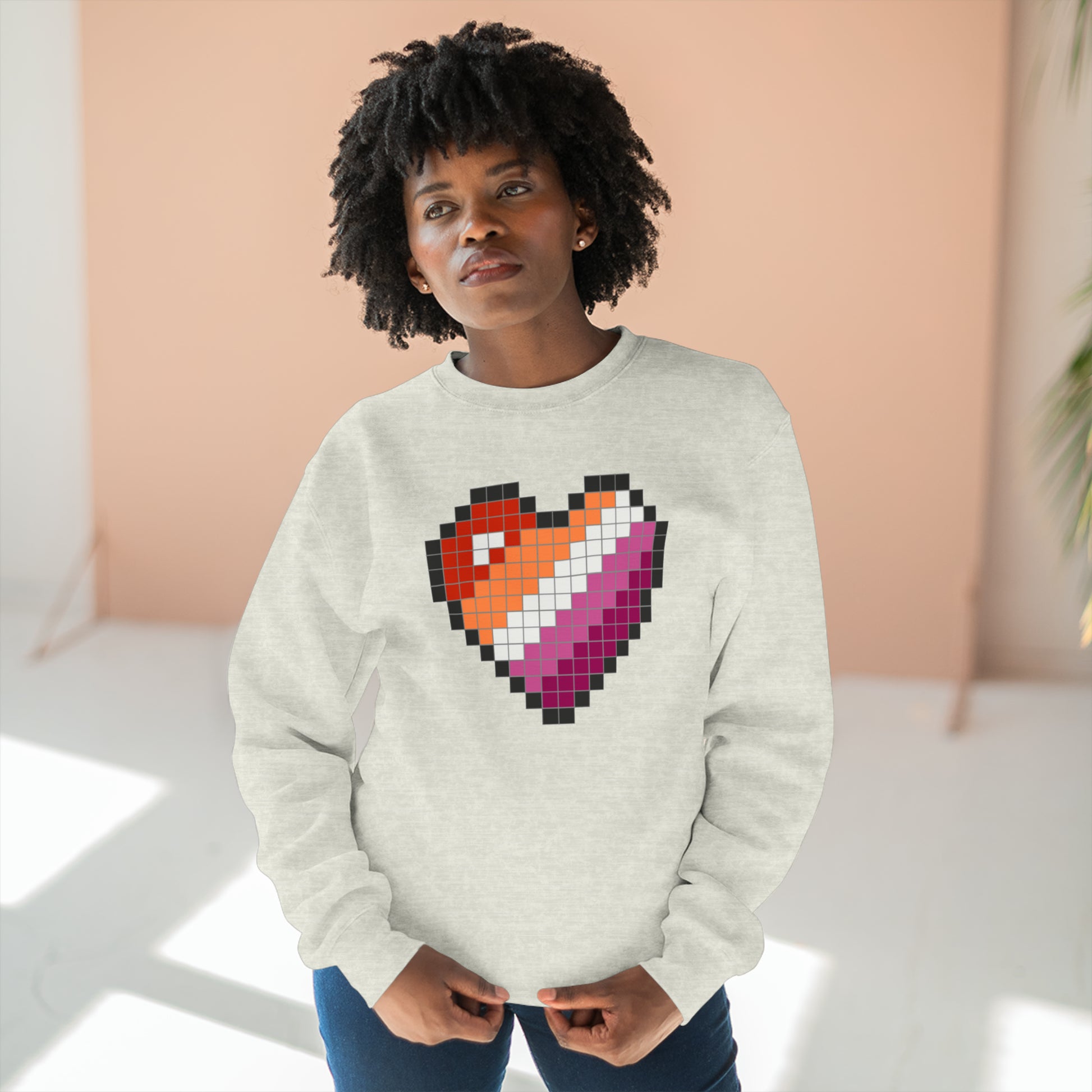 8 Bit Lesbian Heart Crewneck Sweatshirt - The Inclusive Collective