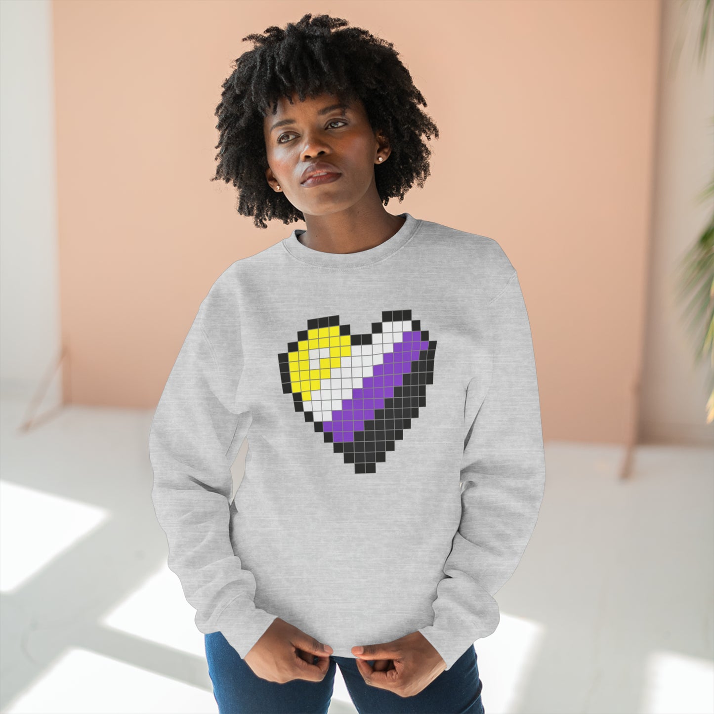 8 Bit Nonbinary Heart Crewneck Sweatshirt - The Inclusive Collective