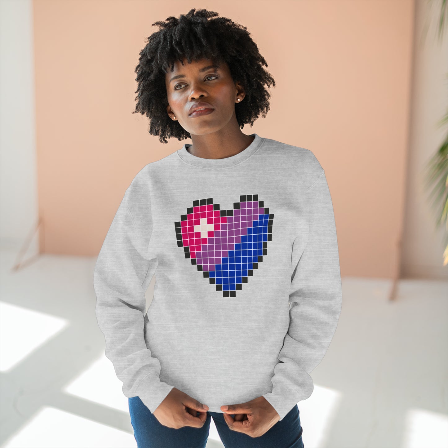 8 Bit Bi Heart Crewneck Sweatshirt - The Inclusive Collective