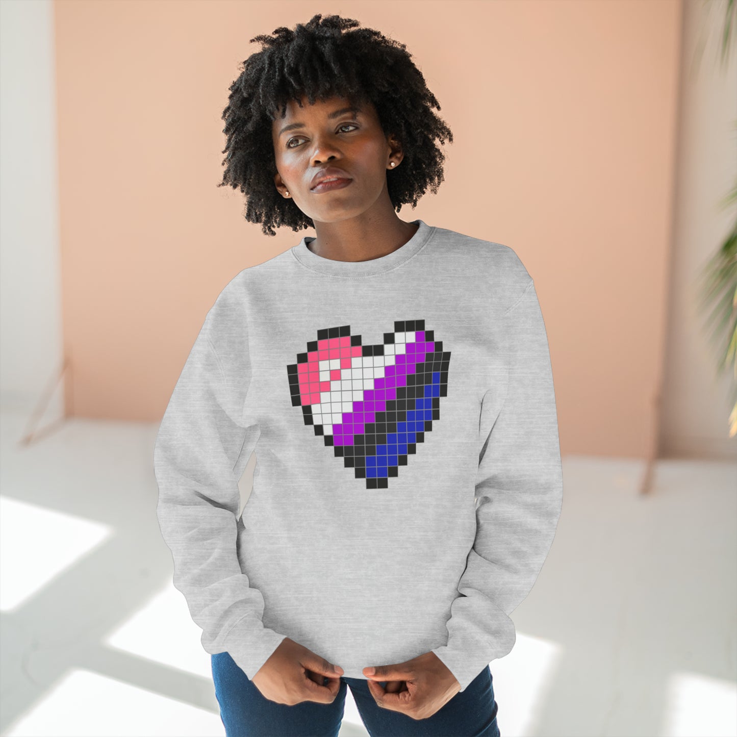 8 Bit Genderfluid Heart Crewneck Sweatshirt - The Inclusive Collective