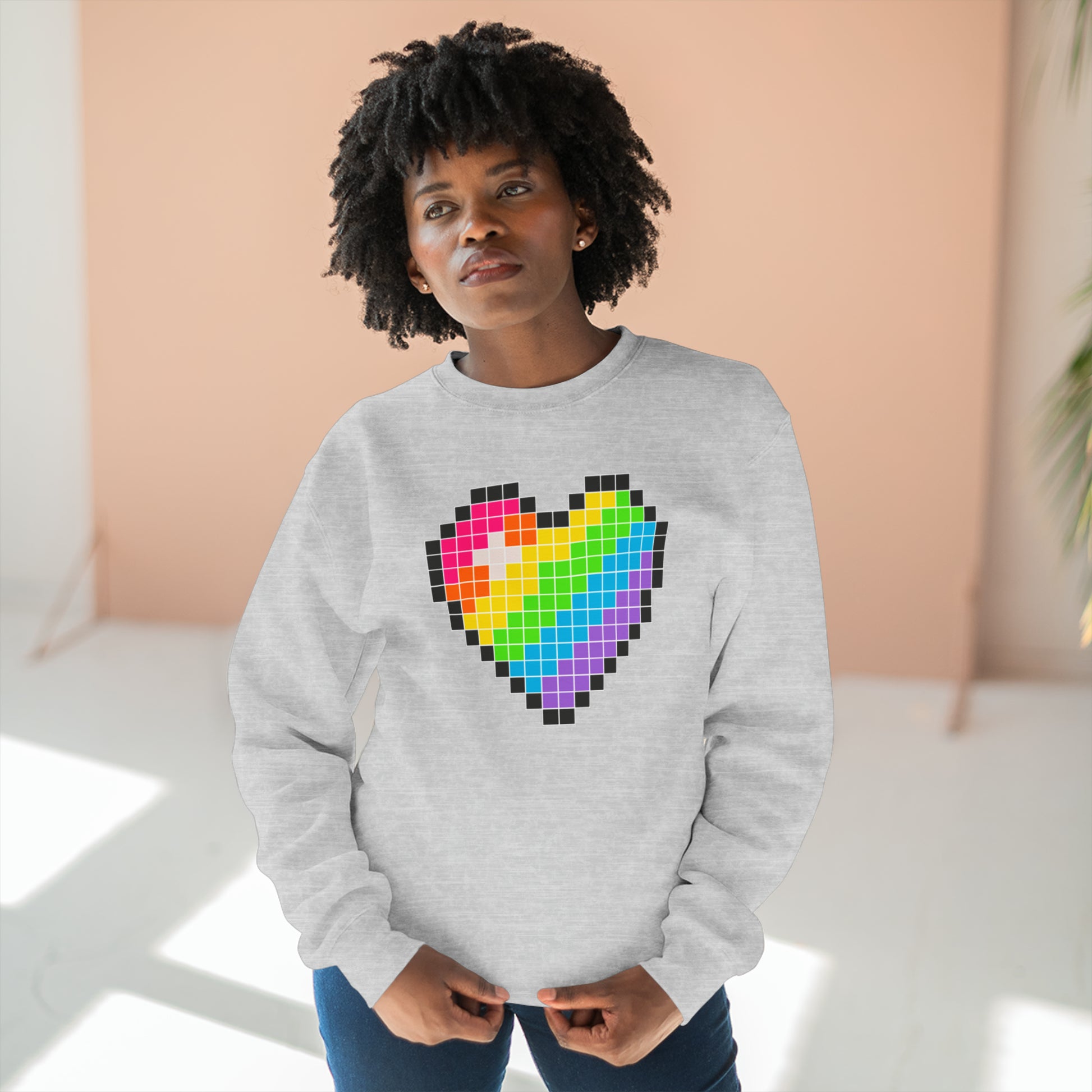 8 Bit Rainbow Heart Crewneck Sweatshirt - The Inclusive Collective