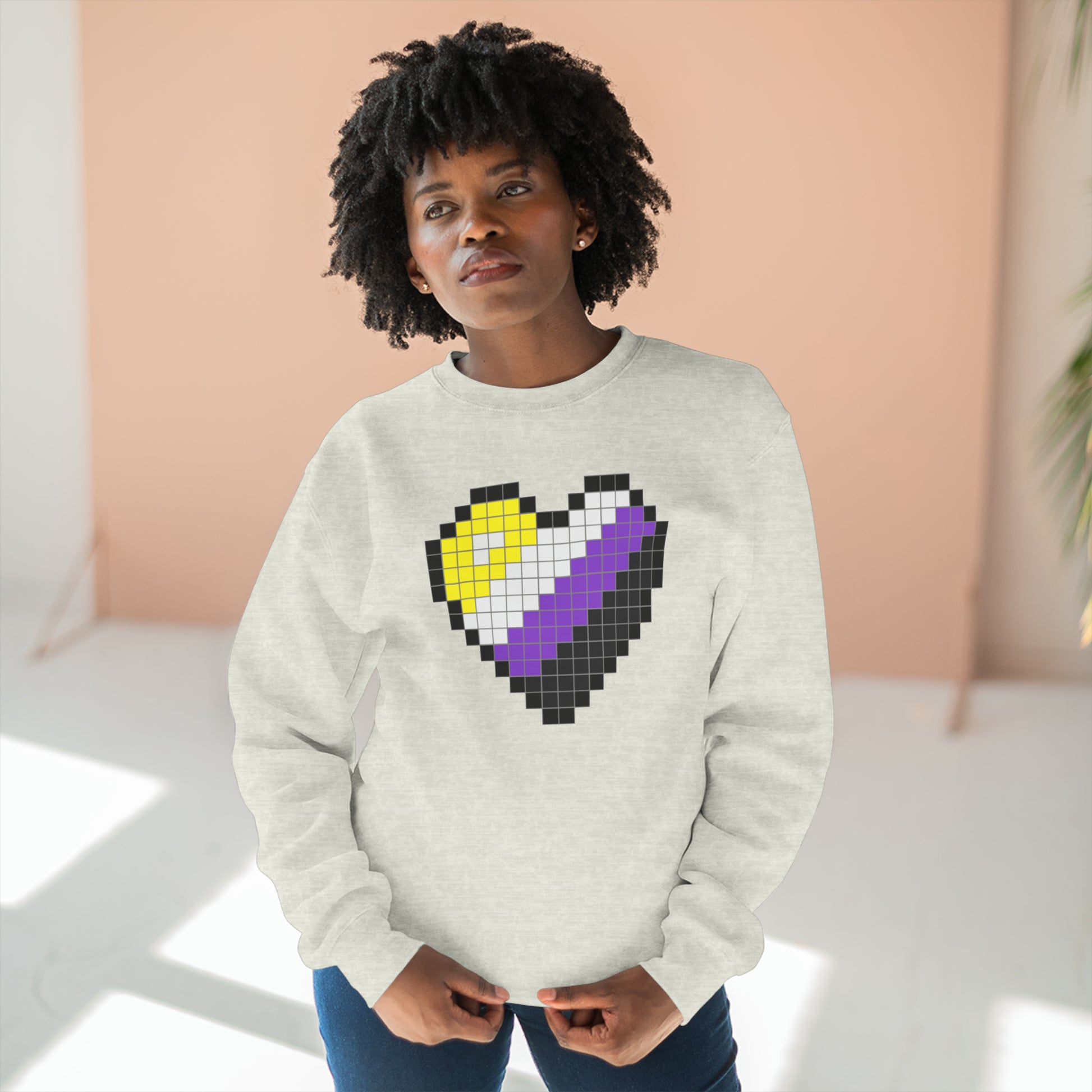 8 Bit Nonbinary Heart Crewneck Sweatshirt - The Inclusive Collective