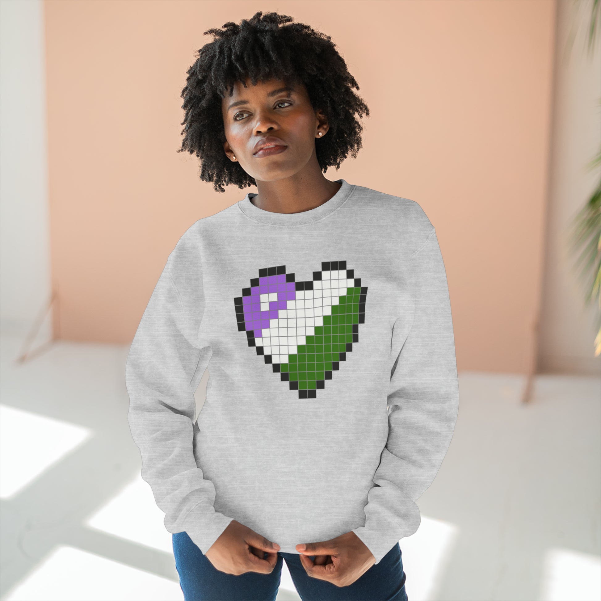 8 Bit Genderqueer Heart Crewneck Sweatshirt - The Inclusive Collective