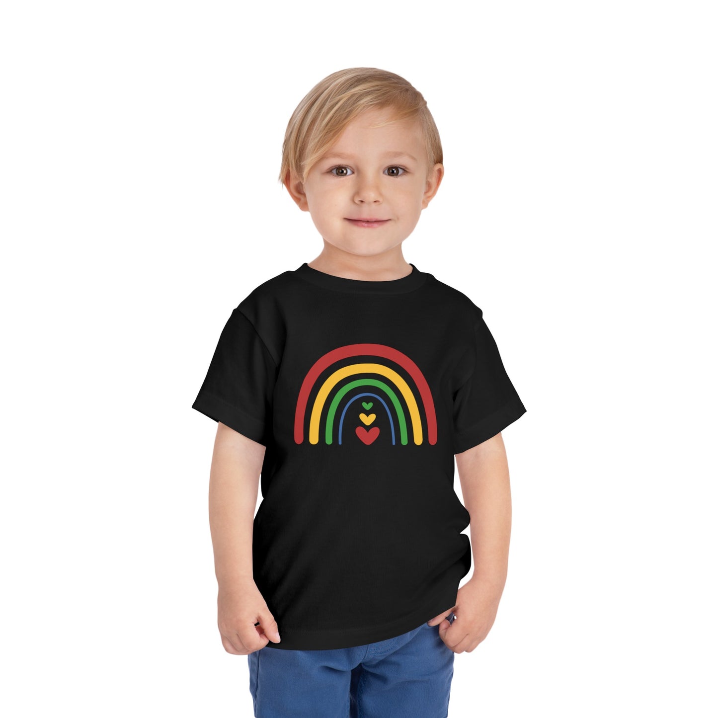 Toddler Short Sleeve Rainbow with Hearts Tee