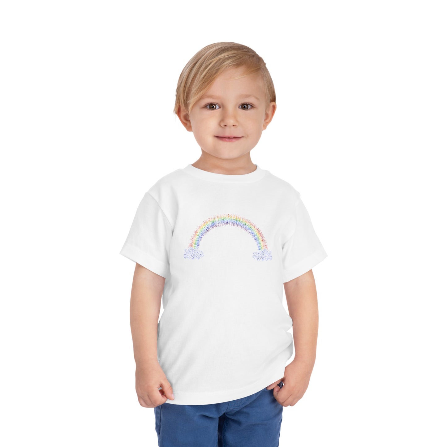 Toddler Short Sleeve Rainbow with Clouds Tee