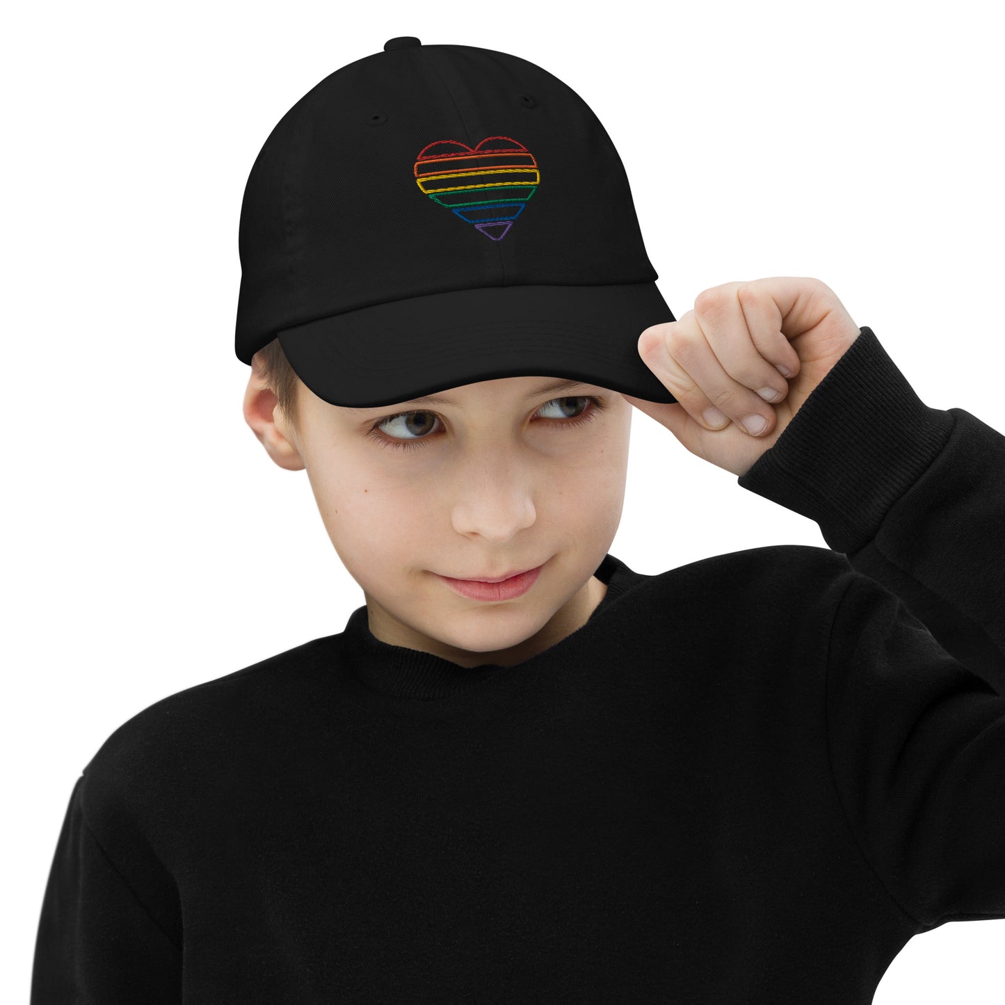 Youth Embroidered Rainbow Heart Baseball Cap