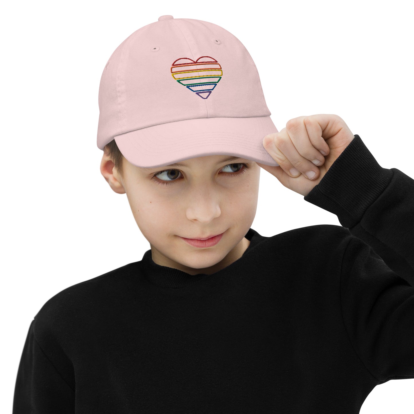 Youth Embroidered Rainbow Heart Baseball Cap