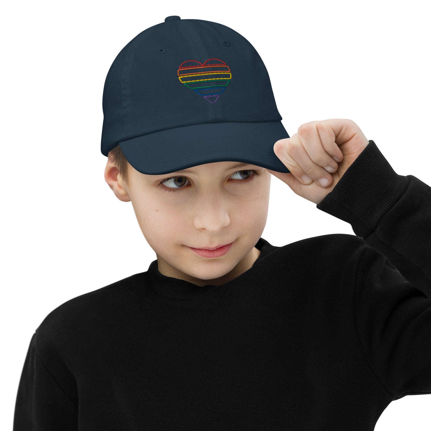 Youth Embroidered Rainbow Heart Baseball Cap