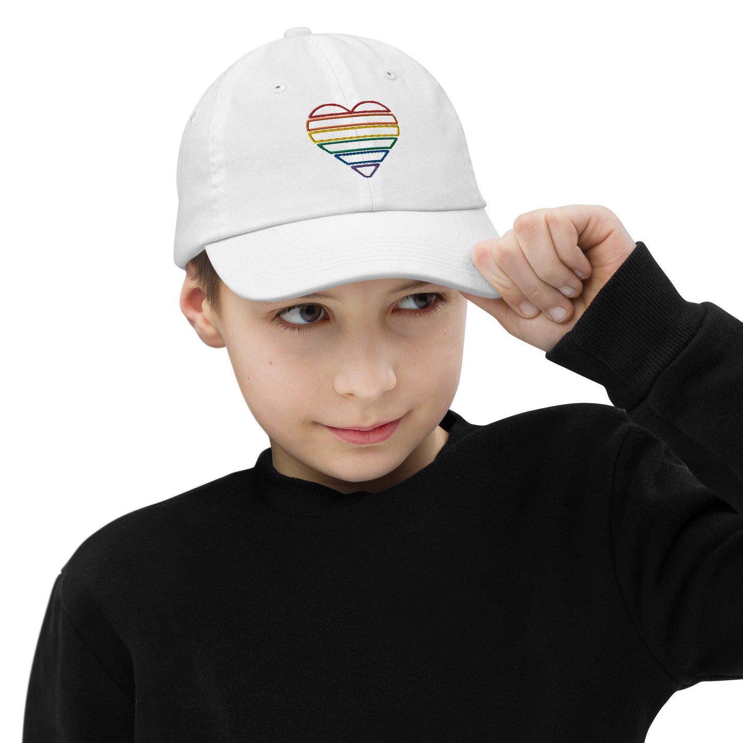 Youth Embroidered Rainbow Heart Baseball Cap